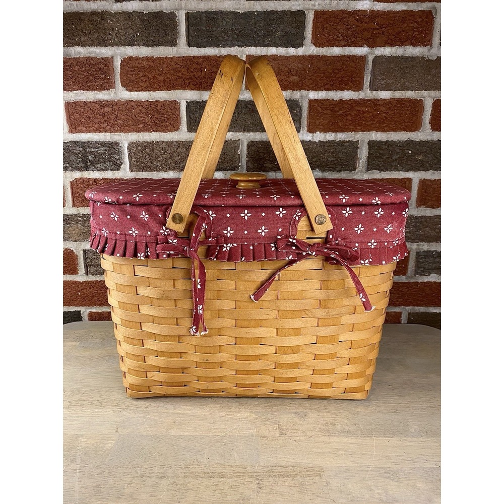 Vintage Longaberger Magazine Basket With Lid, Liner & Protector 1976